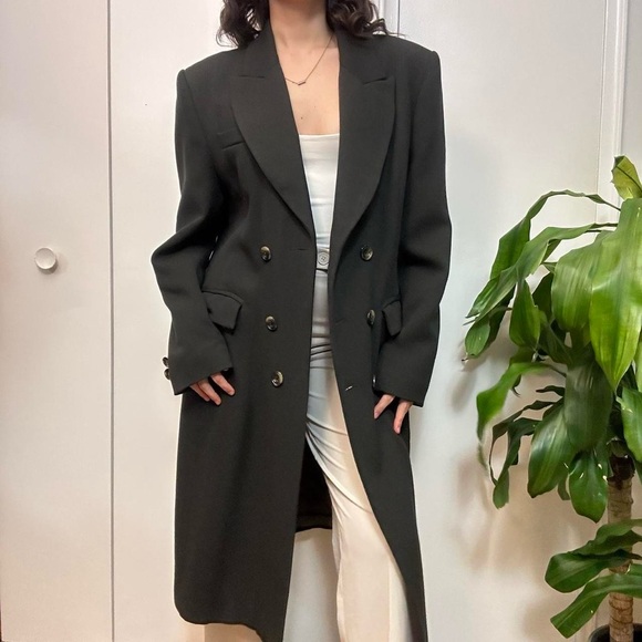 Vintage Black Wool Overcoat, Size Large - Picture 5 of 15